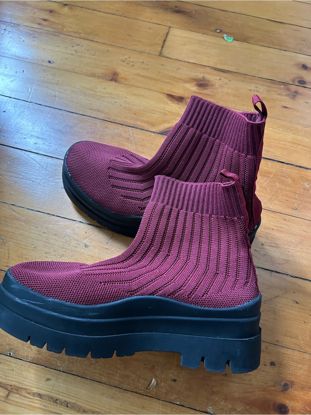 ☀️3/$25 London Rag Women's Quavo Knitted Platform Chunky Boots burgundy 38 red